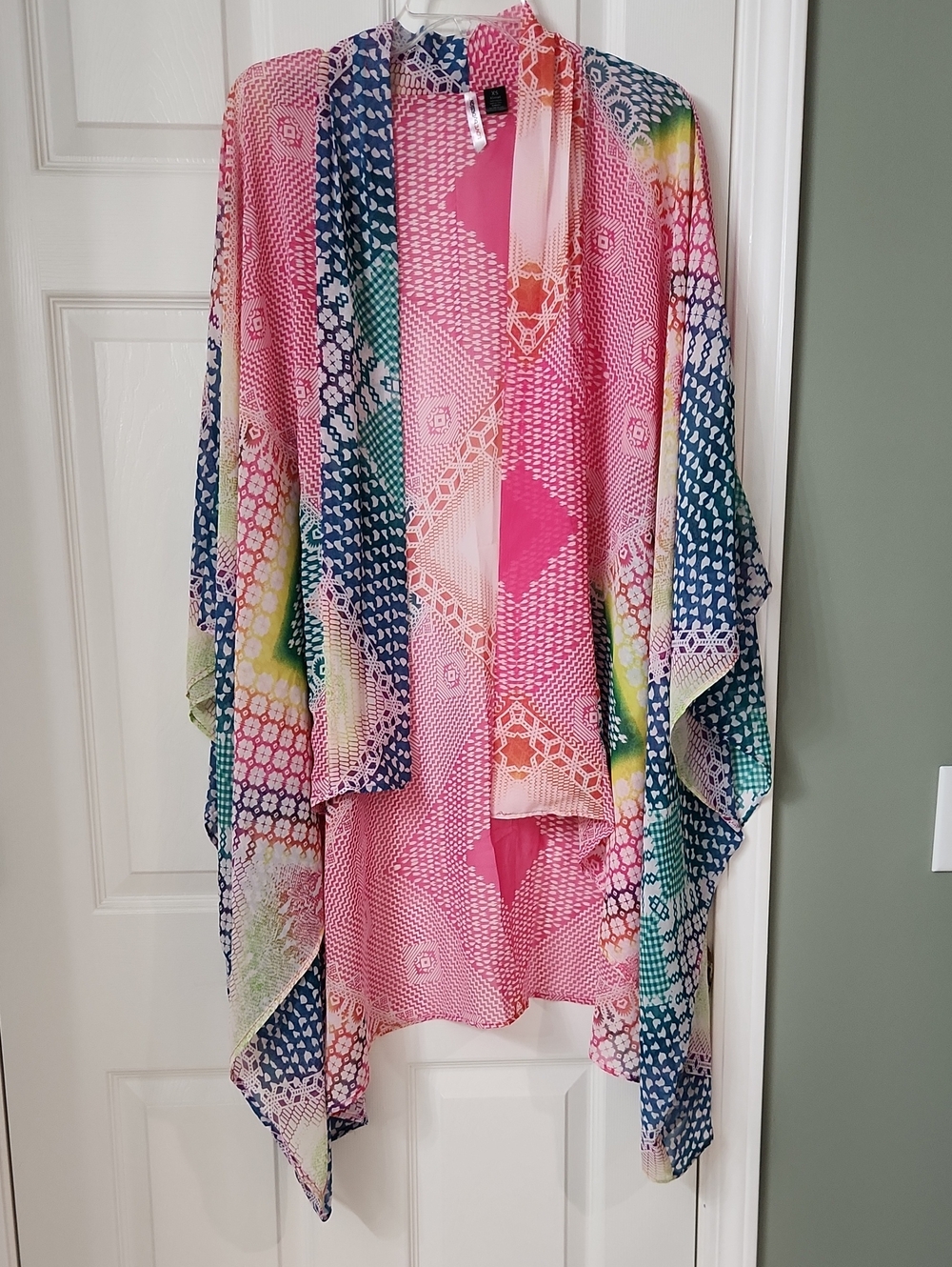 Love By Design Pink Multi-Color Open Front Kimono Cardigan